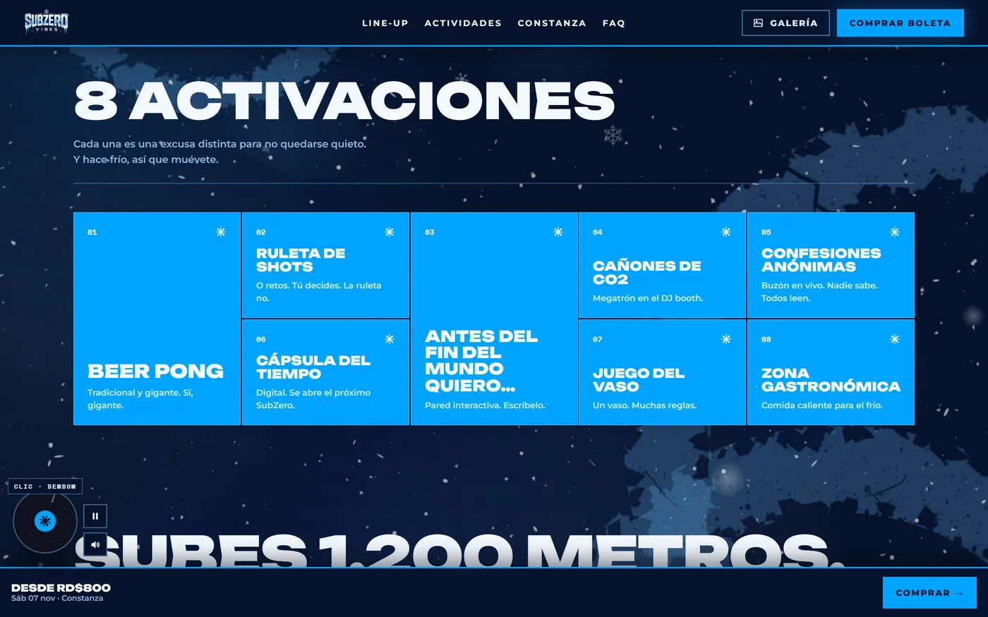 SubZero Vibes — Actividades